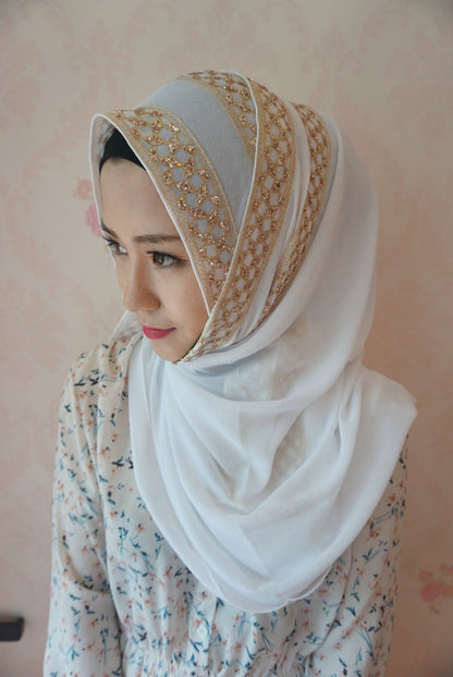 Hijab pearl chiffon sprinkled gold headscarf