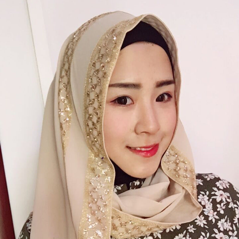 Hijab pearl chiffon sprinkled gold headscarf