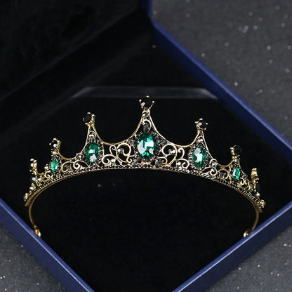 1pc Luxury Vintage Red Rose Green Crystal Crown