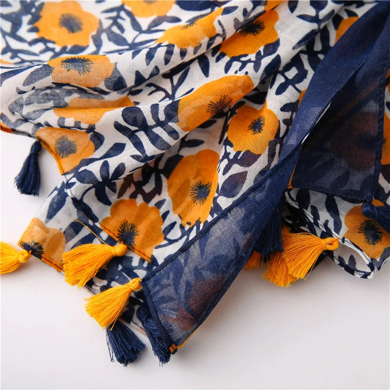 New Fashion Summer Women Scarf Bohemia Flower Beach Hijab Shawls and Wraps Female Foulard Echarpe Designer Pashmina Bandana