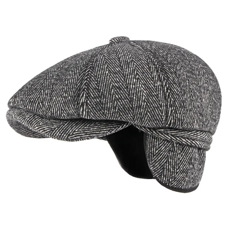 Winter Cap Hat Thick Warm Men Beret Cap Male Vintage Wool Beret Hat Dad Grandfather Ivy Octagonal Newsboy Flat Cap