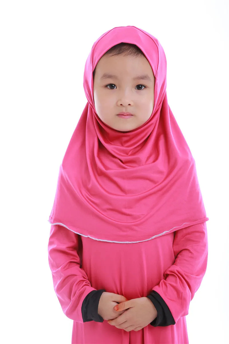 Muslim Children Girls Prayer Dress 2 Pieces Hijab Abaya Ramadan Sets Arab Kids  Headscarf Long Robe Islamic Party Gown