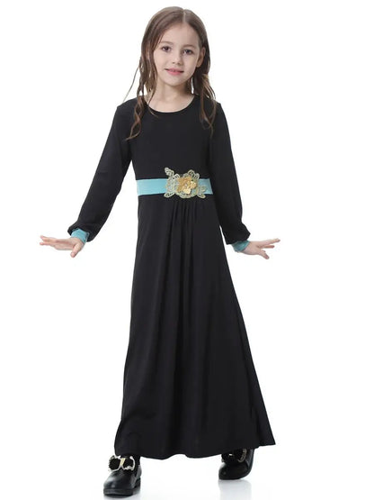 Girls Muslim Abaya Kids Long Sleeve Maxi Dress Turkey Arab Kaftan Islamic Party Holiday Gown Prayer Kaftan Robe Child Clorhing