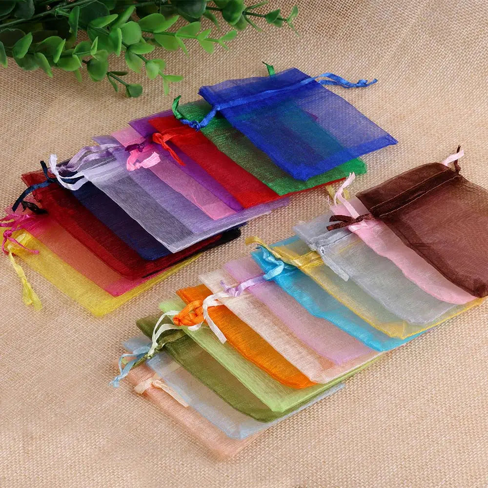 50/100pcs/lot Organza Gift Bag For Jewelry 24 Colors Drawstring Pouches For Wedding Candy Gift Bags Jewelry Packing