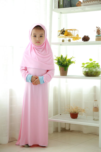 Muslim Children Girls Prayer Dress 2 Pieces Hijab Abaya Ramadan Sets Arab Kids  Headscarf Long Robe Islamic Party Gown