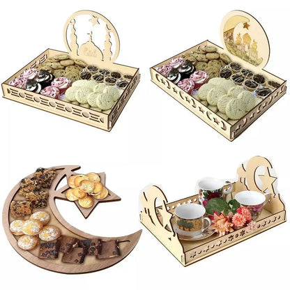 Wooden Eid Mubarak Decoration for Home Islamic Ramadan Kareem Muslim Party Decor Eid Food Tray Ramadan Mubarak Gifts Eid Al Adha