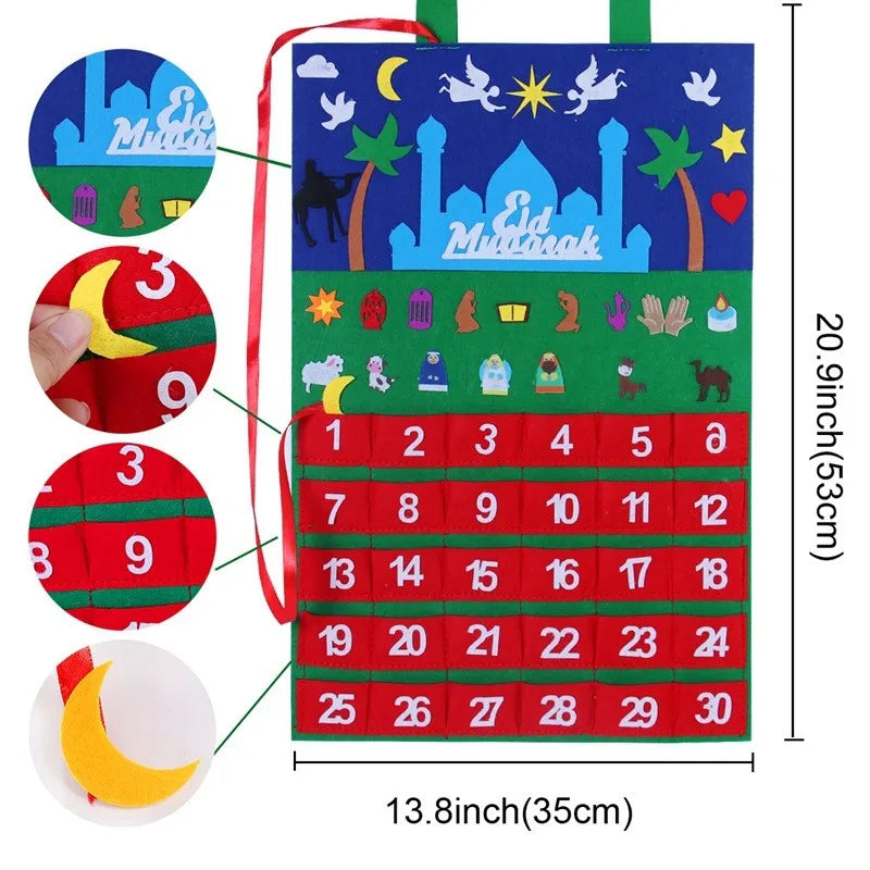 Ramadan Countdown Felt Calendar Eid Mubarak Decorations For Home Islamic Muslim Party Decor Ramadan Kareem Eid Al Adha Kid Gifts