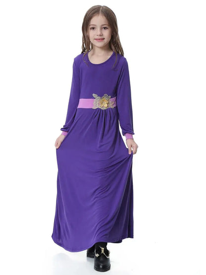 Girls Muslim Abaya Kids Long Sleeve Maxi Dress Turkey Arab Kaftan Islamic Party Holiday Gown Prayer Kaftan Robe Child Clorhing