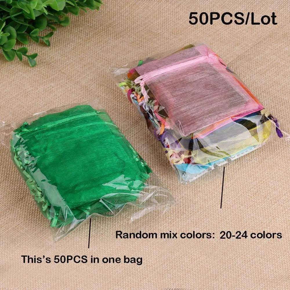 50/100pcs/lot Organza Gift Bag For Jewelry 24 Colors Drawstring Pouches For Wedding Candy Gift Bags Jewelry Packing