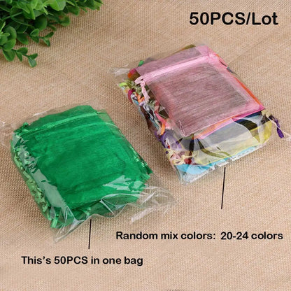 50/100pcs/lot Organza Gift Bag For Jewelry 24 Colors Drawstring Pouches For Wedding Candy Gift Bags Jewelry Packing