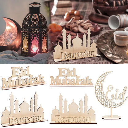 Wooden EID Mubarak Decoration Ramadan Mubarak Ornaments Islamic Muslim Pendant Eid Al Adha Party Supplies Ramadan Kareem Gifts