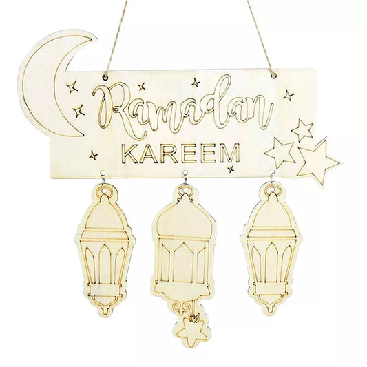 Eid Mubarak Ramadan Decor Wooden Pendant Ramadan Kareen Wood Craft For Home Door Hanging Decor DIY Islamic Party Supplies