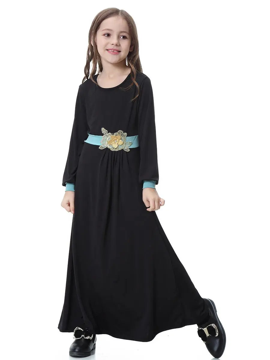 Girls Muslim Abaya Kids Long Sleeve Maxi Dress Turkey Arab Kaftan Islamic Party Holiday Gown Prayer Kaftan Robe Child Clorhing