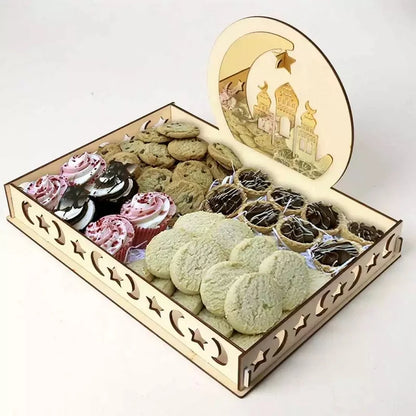 Wooden Eid Mubarak Decoration for Home Islamic Ramadan Kareem Muslim Party Decor Eid Food Tray Ramadan Mubarak Gifts Eid Al Adha