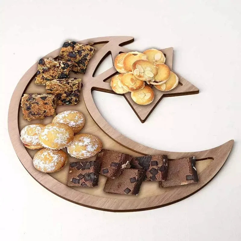 Wooden Eid Mubarak Decoration for Home Islamic Ramadan Kareem Muslim Party Decor Eid Food Tray Ramadan Mubarak Gifts Eid Al Adha