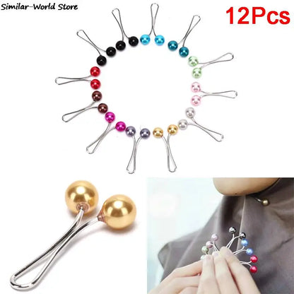 12pcs Lady Muslim Scarf Hijab Clips Pearl Scarf Brooch Pin Shawl Scarf  Head Scarf Holder