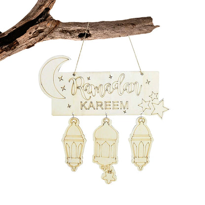 Eid Mubarak Ramadan Decor Wooden Pendant Ramadan Kareen Wood Craft For Home Door Hanging Decor DIY Islamic Party Supplies