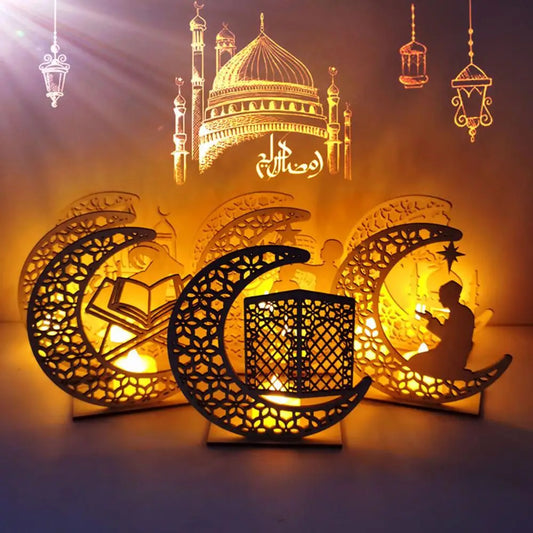 Moon Wooden Craft EID Mubarak Decor Ramadan Decoration Ramadan Lantern Ramadan Kareem Islamic Muslim Eid Al-fitr Decor Supplies