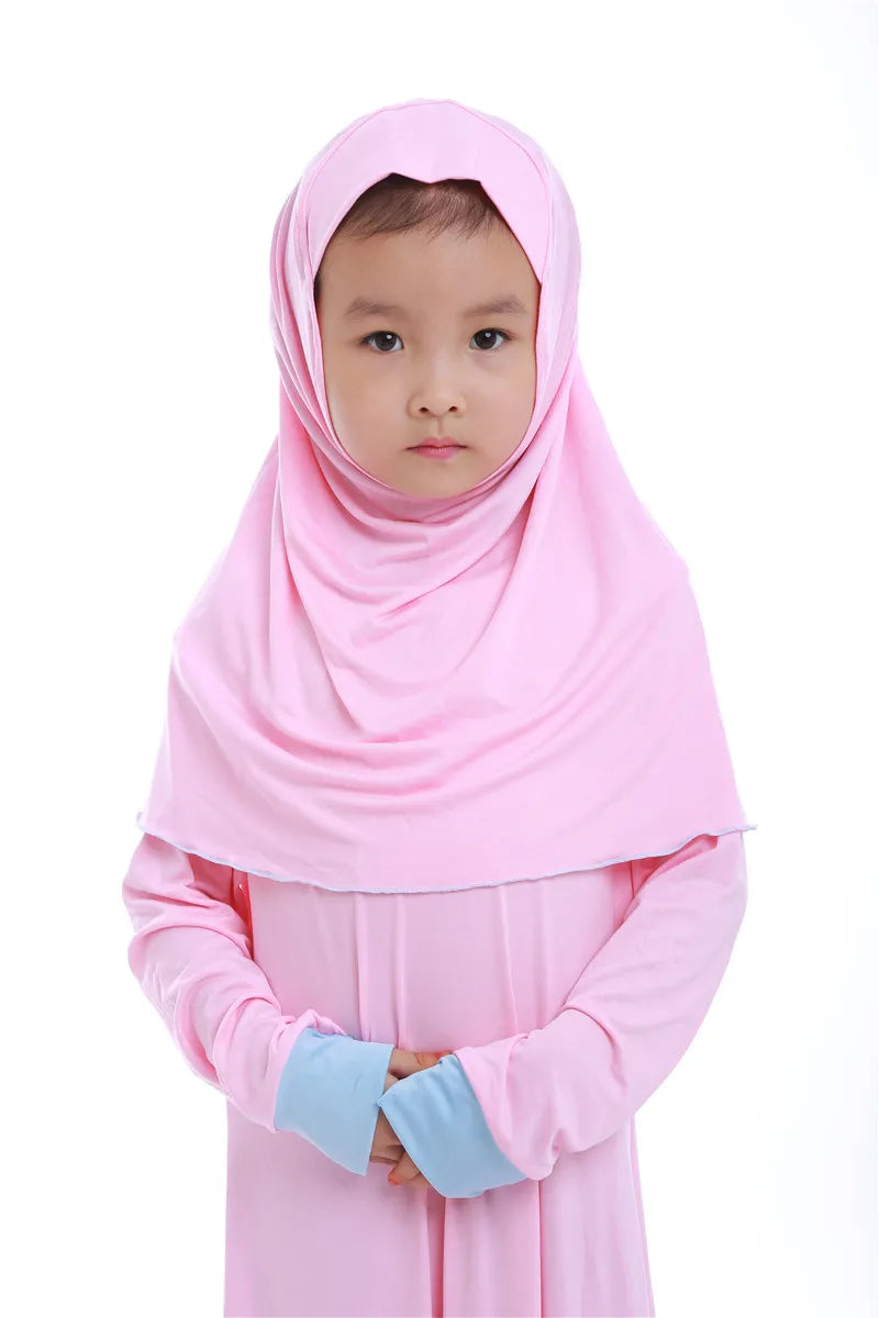 Muslim Children Girls Prayer Dress 2 Pieces Hijab Abaya Ramadan Sets Arab Kids  Headscarf Long Robe Islamic Party Gown