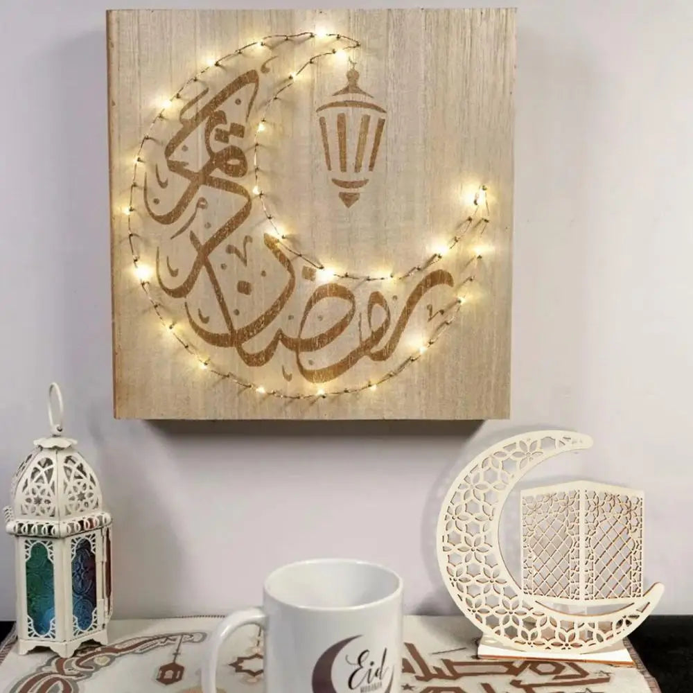 Moon Wooden Craft EID Mubarak Decor Ramadan Decoration Ramadan Lantern Ramadan Kareem Islamic Muslim Eid Al-fitr Decor Supplies