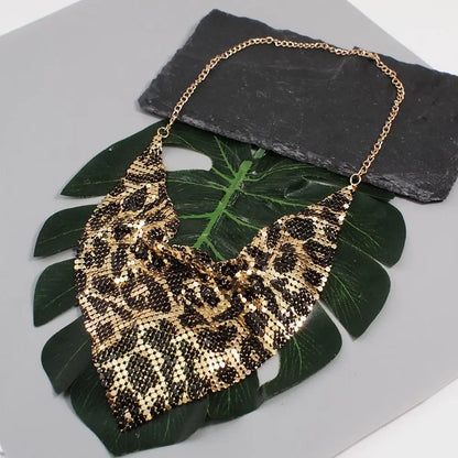 Shining Metal Slice Leopard Choker Necklaces