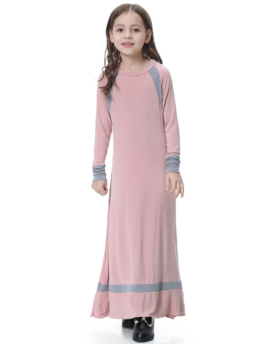 Arab Vestidos Children Girl Abaya Dubai Kaftan Long Maxi Bodycon Muslim Hijab Dress Turkish Kid's Islamic Clothing