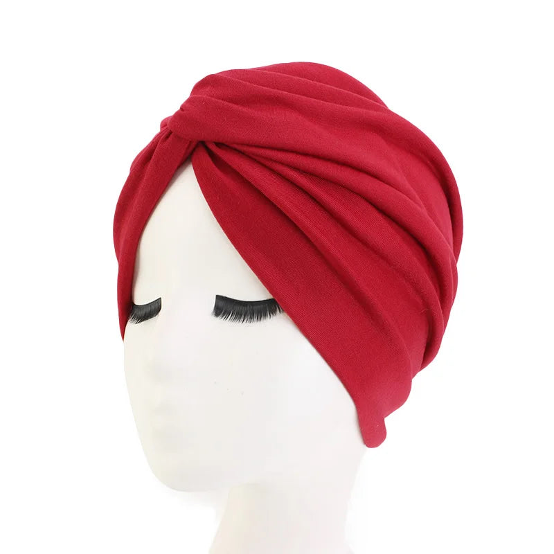 Muslim Women Elastic Cotton Turban Hat Bohemian style twist turban Chemo Beanie Cap Scarf Headwear Headwrap Hair Loss Cover