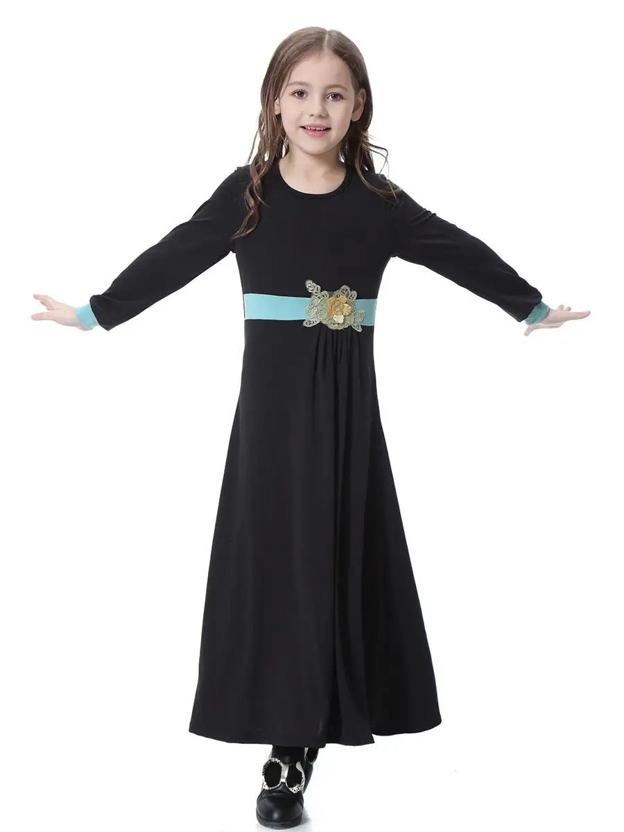 Girls Muslim Abaya Kids Long Sleeve Maxi Dress Turkey Arab Kaftan Islamic Party Holiday Gown Prayer Kaftan Robe Child Clorhing