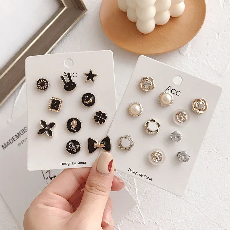 5/10Pc/Pack Cute Enamel Brooches Pins Pearl Neckline Small Collar Lapel Pin Buckle Hijab Fixed Clothes Brooch Scarf Jewelry Sets