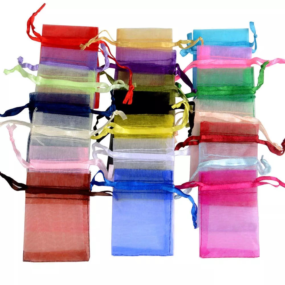 50/100pcs/lot Organza Gift Bag For Jewelry 24 Colors Drawstring Pouches For Wedding Candy Gift Bags Jewelry Packing