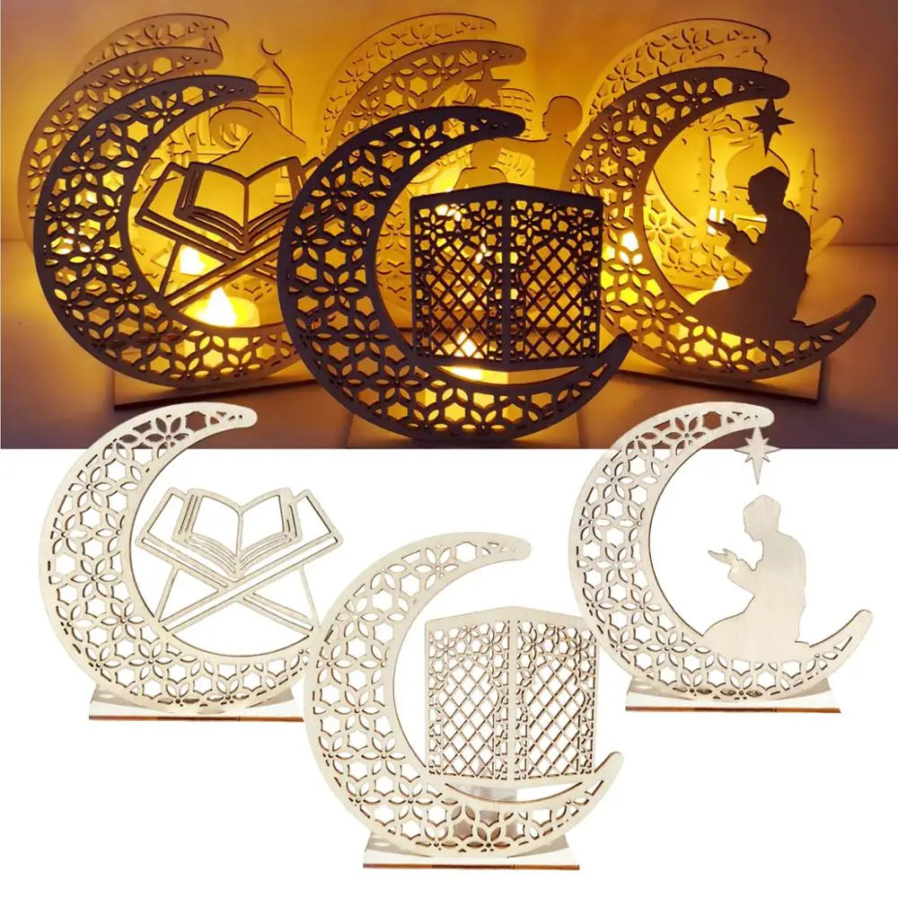 Moon Wooden Craft EID Mubarak Decor Ramadan Decoration Ramadan Lantern Ramadan Kareem Islamic Muslim Eid Al-fitr Decor Supplies