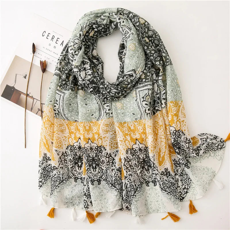 New Fashion Summer Women Scarf Bohemia Flower Beach Hijab Shawls and Wraps Female Foulard Echarpe Designer Pashmina Bandana