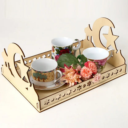 Wooden Eid Mubarak Decoration for Home Islamic Ramadan Kareem Muslim Party Decor Eid Food Tray Ramadan Mubarak Gifts Eid Al Adha