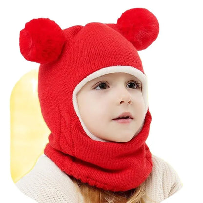 Solid Windproof Winter Child Infant Knit Hat Knitted Warm Fleece Kids Girls Earflap Caps