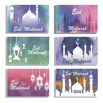 6pcs Eid Mubarak Invitation Cards with Envelope Ramadan Gift Decorations Greeting Card Islamic Muslim Eid Decor