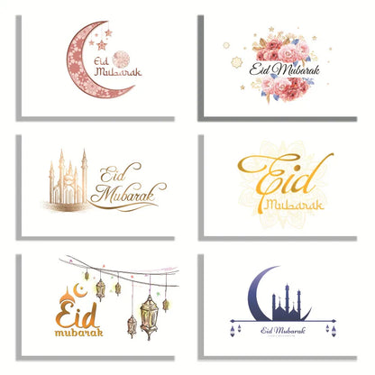 6pcs Eid Mubarak Invitation Cards with Envelope Ramadan Gift Decorations Greeting Card Islamic Muslim Eid Decor