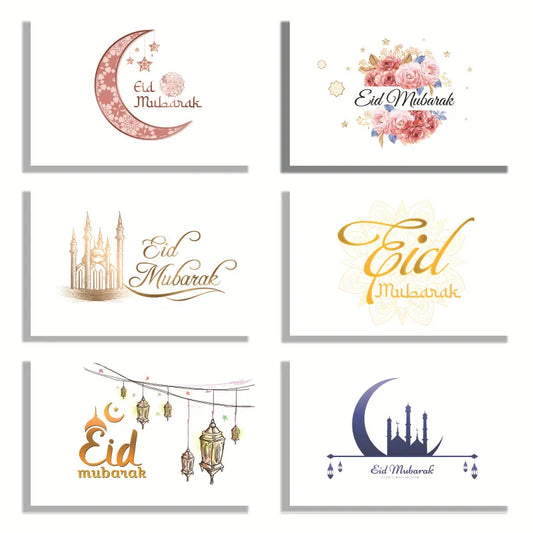 6pcs Eid Mubarak Invitation Cards with Envelope Ramadan Gift Decorations Greeting Card Islamic Muslim Eid Decor