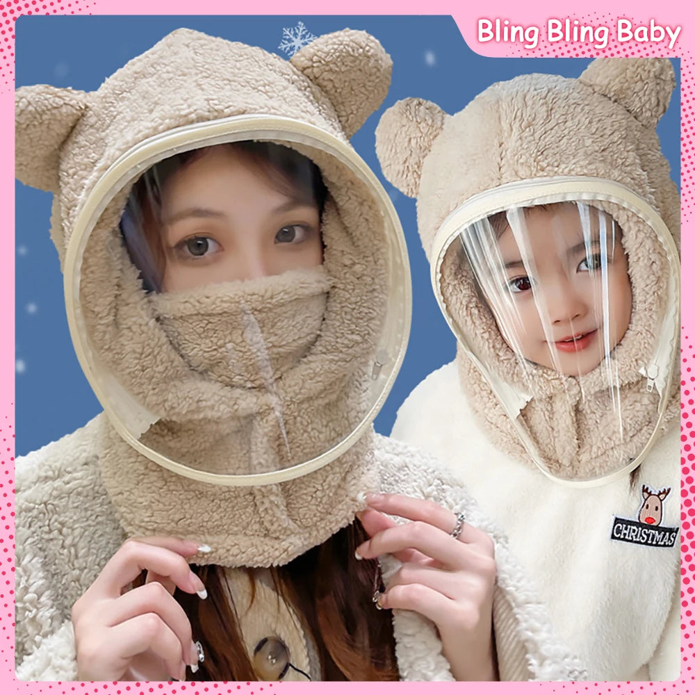 All-In-One Hat Face Masks Withstand Wind Winter Thicken Bears Multifunction Parent-Child Cap