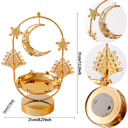 Metal EID Mubarak Light Candlestick Tray Islam Muslim Festival Star Moon Lamp Ornaments Ramadan Party Decorations for Home