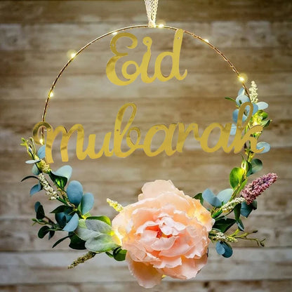 Ramadan Mubarak Decoration Metal Ring Hoop Hanging Artificial Flower Wreath DIY Muslim Islam Holiday Party Eid Mubarak Banner