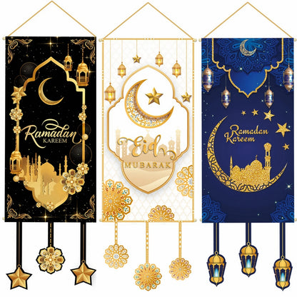 Ramadan Hanging Flag Ramadan Decoration For Home 2024 Kareem Aid EID Mubarak Muslim Islamic Festival Eid Al-fitr Party Supplies