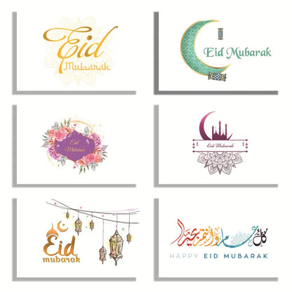 6pcs Eid Mubarak Invitation Cards with Envelope Ramadan Gift Decorations Greeting Card Islamic Muslim Eid Decor