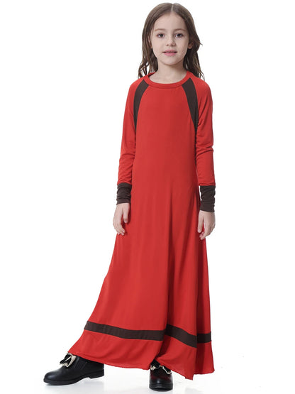 Girls Muslim Abaya Kids Long Sleeve Maxi Dress Turkey Arab Kaftan Islamic Party Holiday Gown Prayer Kaftan Robe Child Clorhing