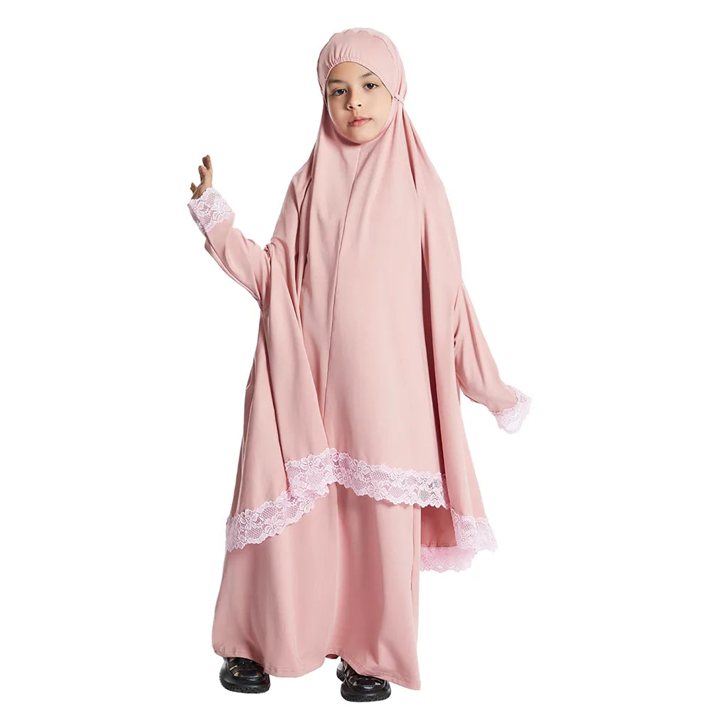 2pcs Ramadan Abaya Kids Girls Muslim Overhead Hijab Maxi Skirt Set Prayer Garment Traditional Kaftan Burqa Clothing Dress Turkey