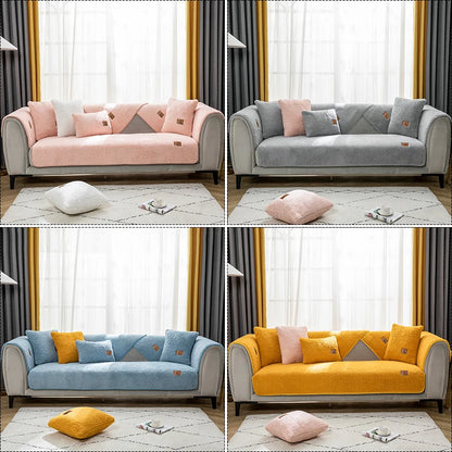 Modern Solid Color Winter Lamb Wool Sofa Towel Thicken Plush Soft And Smooth Sofa Covers For Living Room Anti-slip Couch Cover