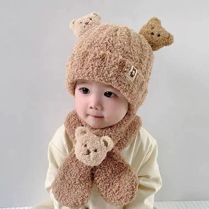 Autumn and Winter Baby Bear Hat Scarf Two-piece Set