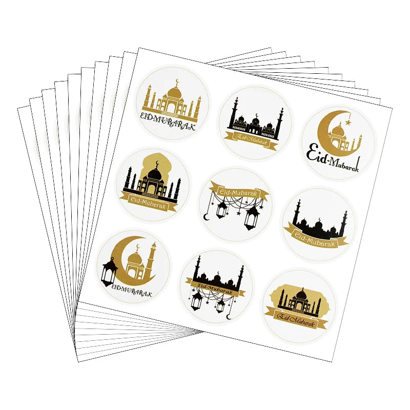 10Sheet Ramadan Stickers Eid Mubarak Decor Gift Box Lable Seal Sticker Islamic Muslim Festival Party Decoration Eid Al-fitr Gift