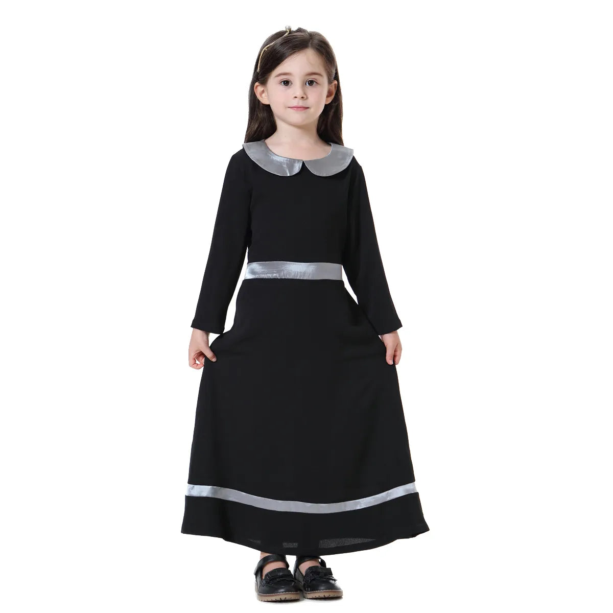 Girls Muslim Abaya Kids Long Sleeve Maxi Dress Turkey Arab Kaftan Islamic Party Holiday Gown Prayer Kaftan Robe Child Clorhing