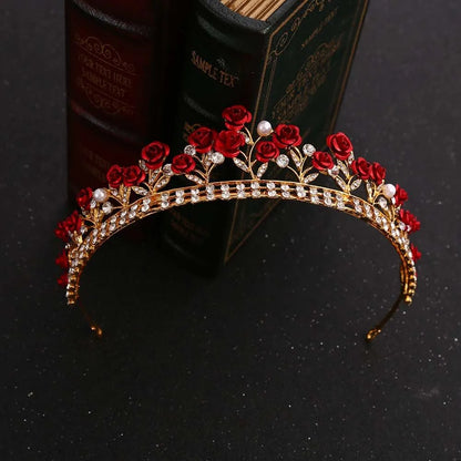 1pc Luxury Vintage Red Rose Green Crystal Crown