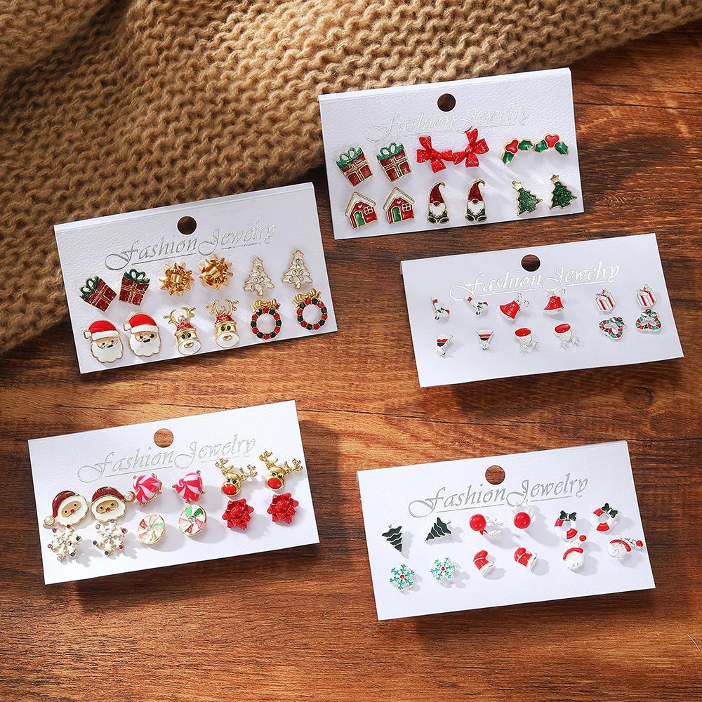 Christmas Elk Candy Santa Claus Drop Oil Stud Earrings